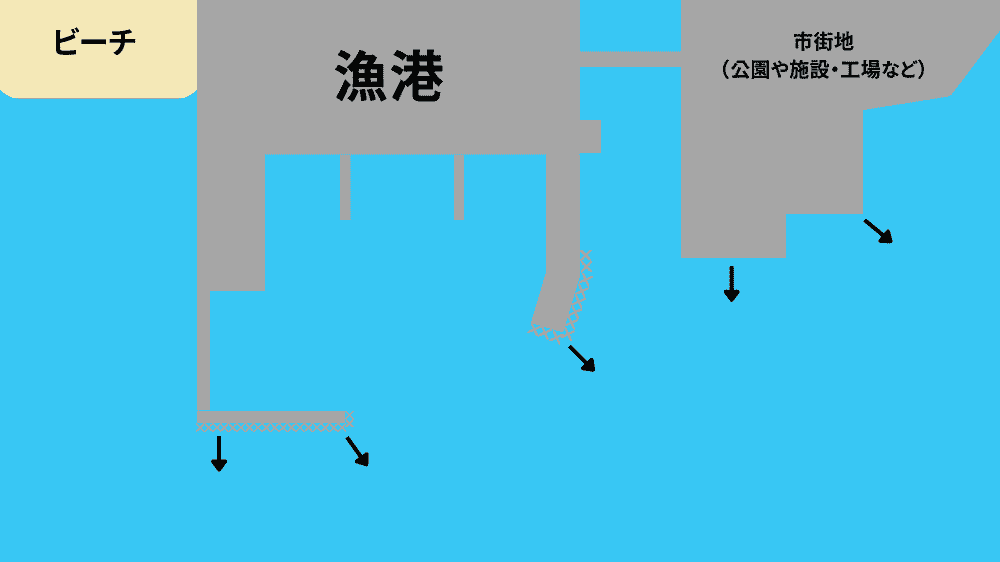 漁港外海に面した釣り場ポイント