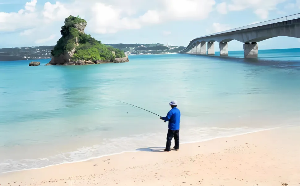 古宇利島で釣りをする風景写真